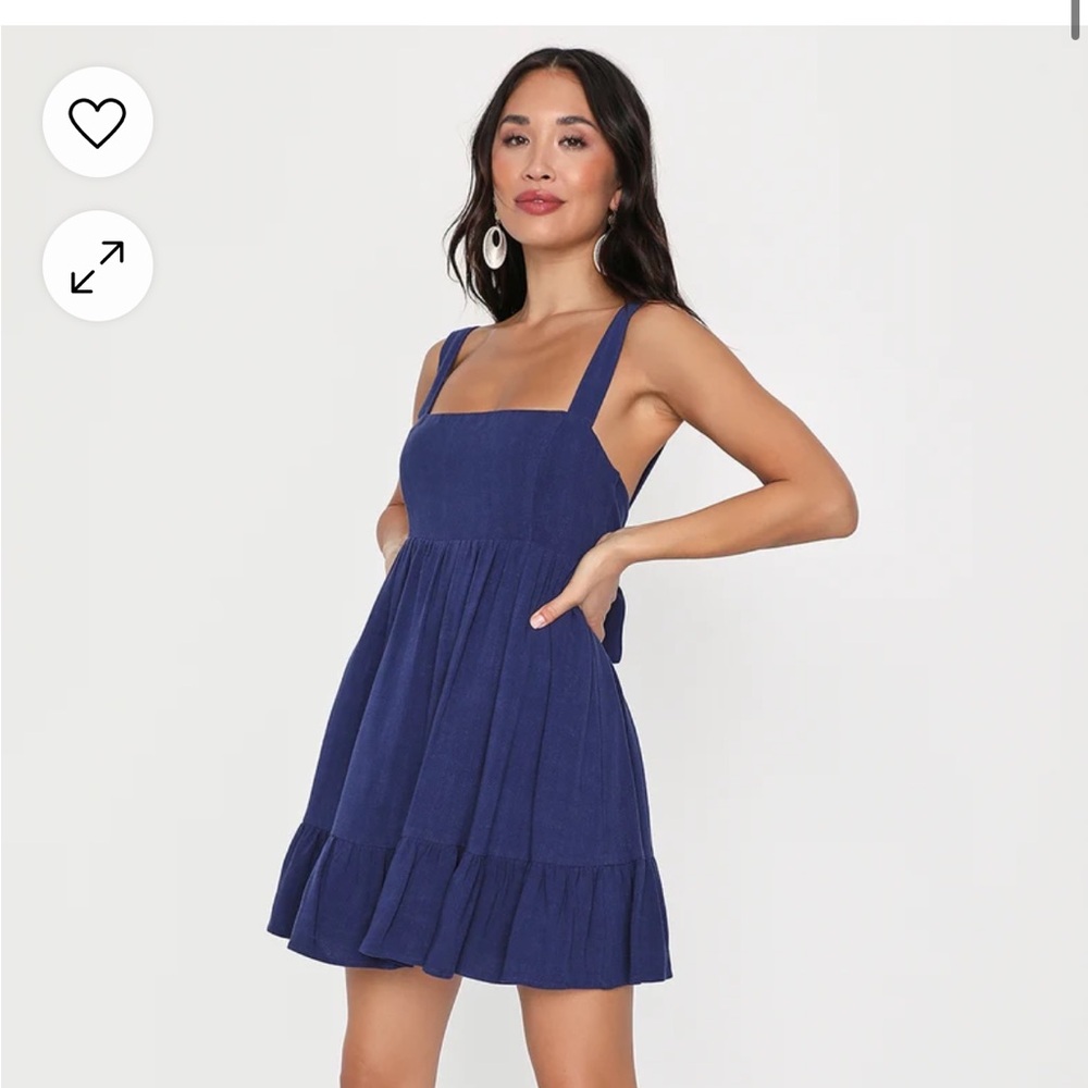 Lulus Darling Perfection Navy Blue Tiered Tied-Back Mini Slater Dress